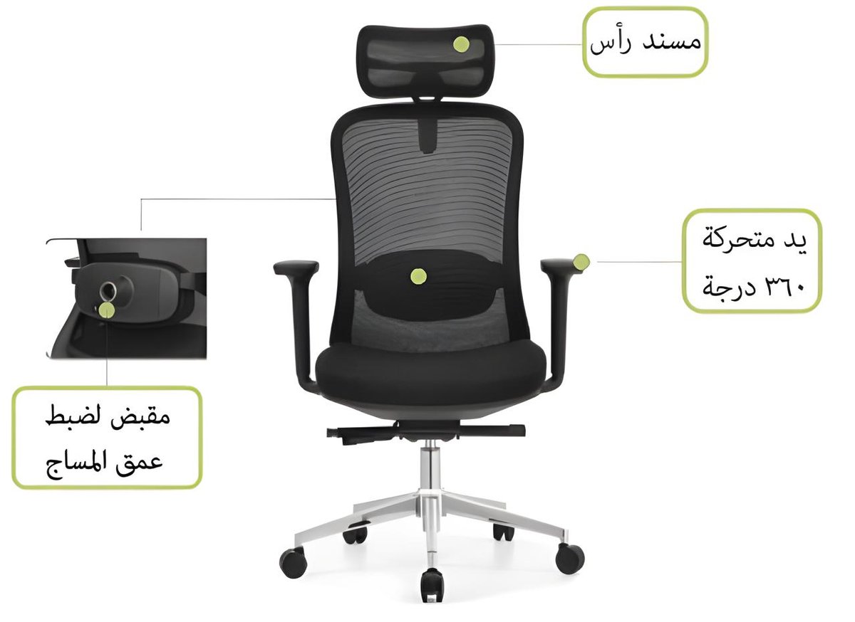 كرسي ظهر عالي متحرك — إطار اسود شبك اسود — 2